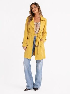 Fiorucci Yellow Double Breasted Belted Trench Coat XL Amazing Condition! Vintage